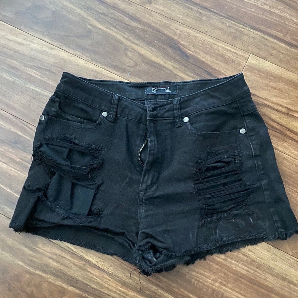Black high wasted Jean shorts with holes
